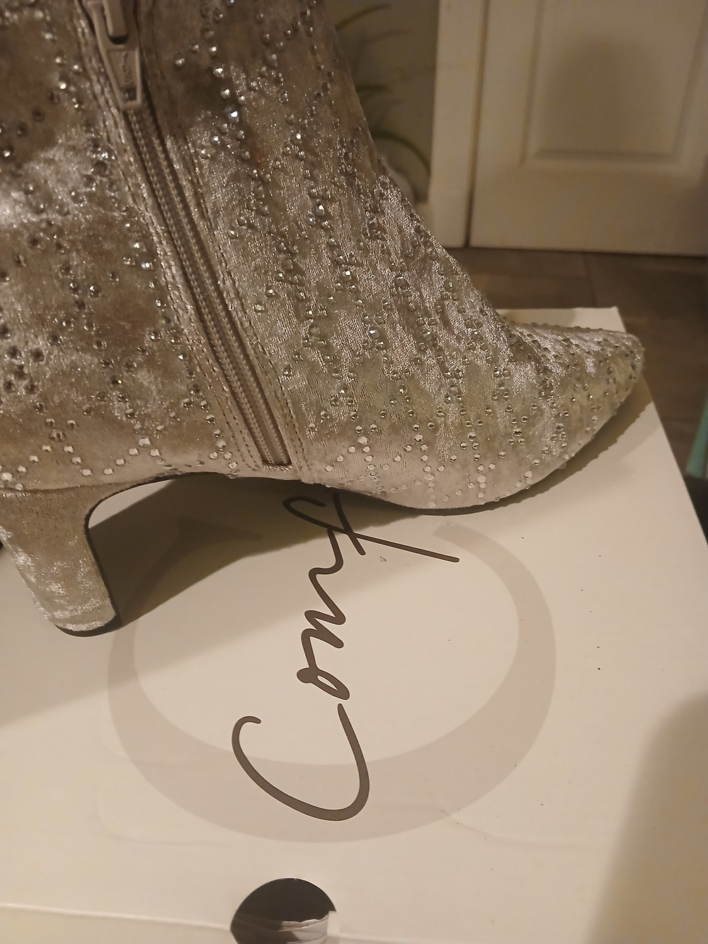 Corkys Silver Velvet Rhinestone Ankle Booties